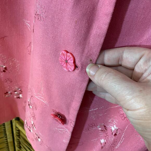 Judith Hart Woman Pink Floral Embroidered Linen Blend Blazer Jacket 16W - Picture 3 of 7